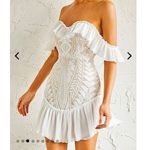 Selfie Leslie NWT Dreamy Corset White Lace Mini Dress Size XS
